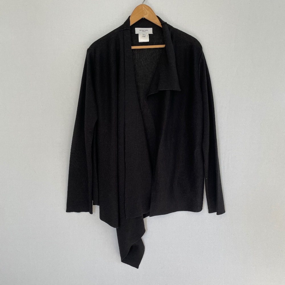 NICOLE FARHI Initial Women’s Size Large Black Asymmetrical Open Front Cardigan